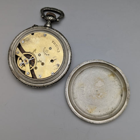 Swiss Made Vintage Enigma Pocket Watch with Horse Sculpture Alloy Case Working Good